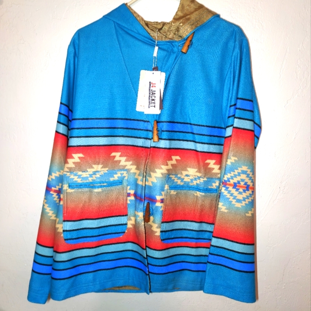 Yellowstone Beth Dutton Blue Coat Hooded style with wooden button Large NWT